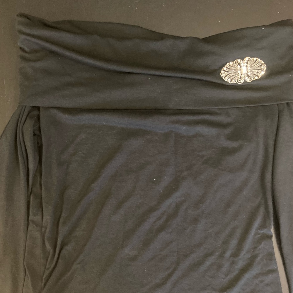Ann Taylor LOFT Off-Shoulder Black Silver Shirt